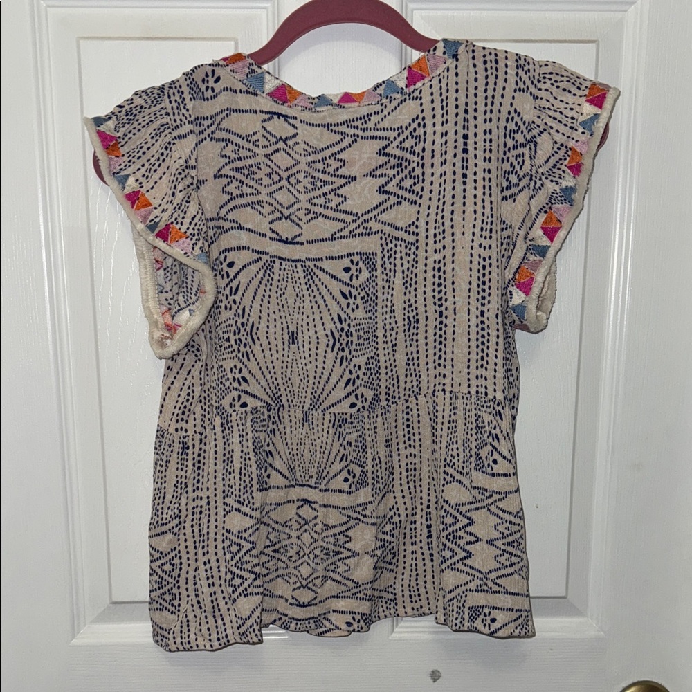 THML Beige and Navy Patterned Blouse - Picture 3 of 3